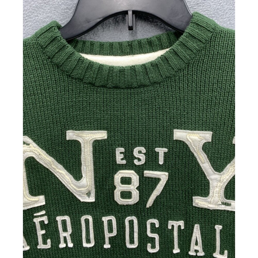 Aeropostale Pullover Sweaters Mens 1987 Rib Knit Embroidered Green Size Medium - Picture 9 of 15